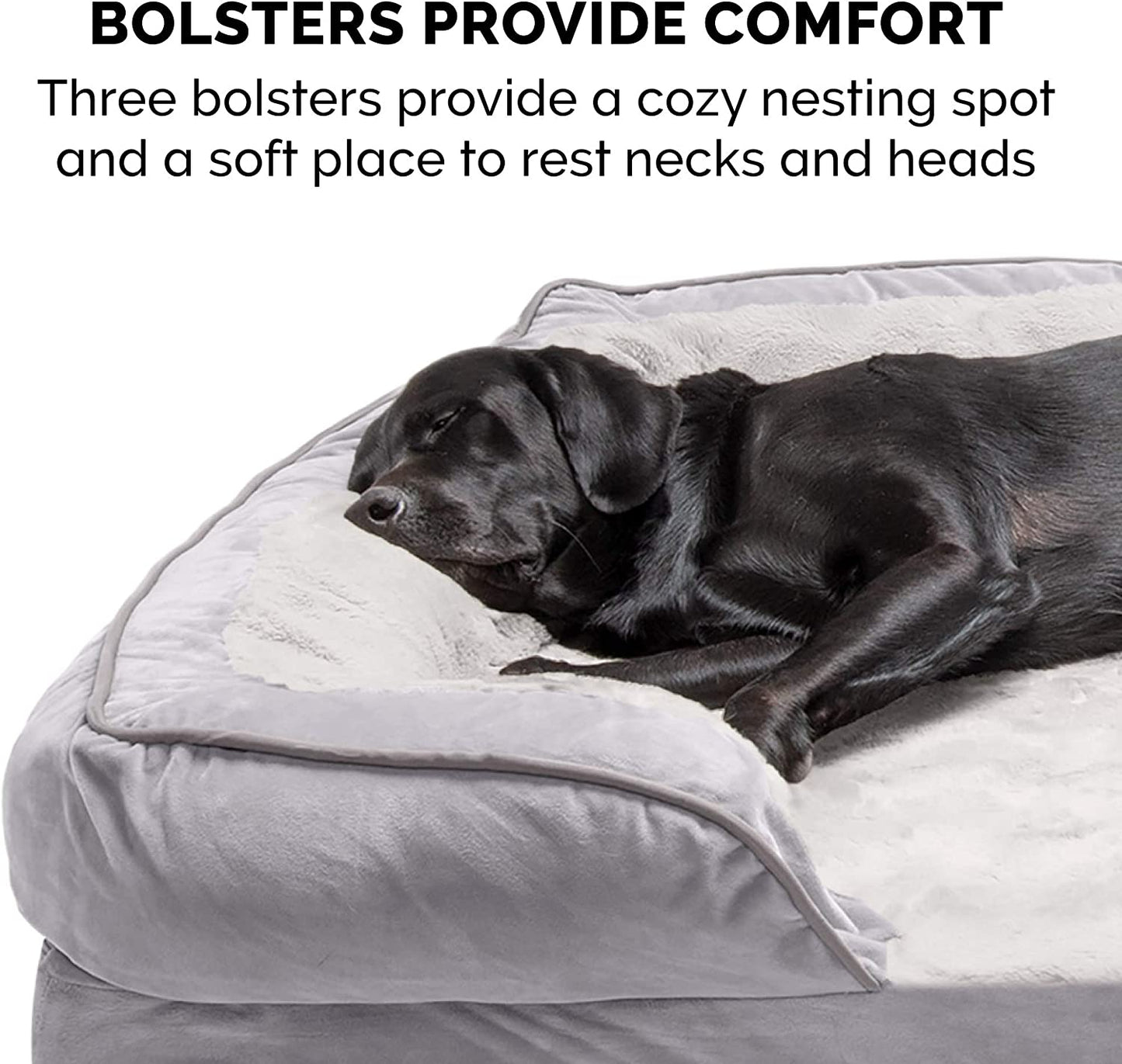 Memory Foam Dog Bed for Large/Medium Dogs W/ Removable Bolsters & Washable Cover, for Dogs up to 55 Lbs - Plush & Velvet Waves Perfect Comfort Sofa - Granite Gray, Large