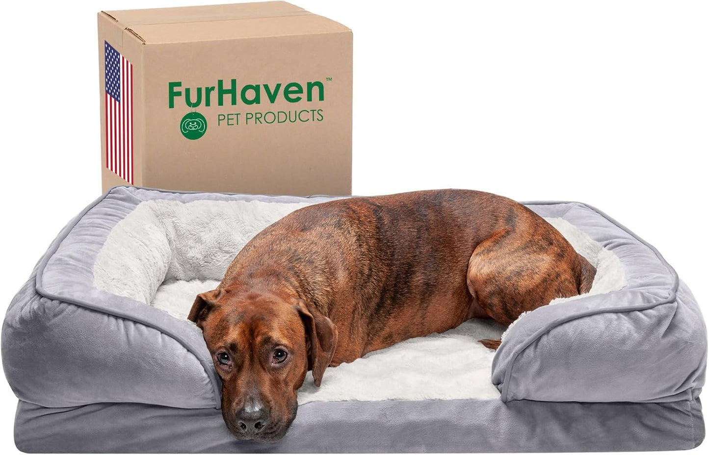 Memory Foam Dog Bed for Large/Medium Dogs W/ Removable Bolsters & Washable Cover, for Dogs up to 55 Lbs - Plush & Velvet Waves Perfect Comfort Sofa - Granite Gray, Large