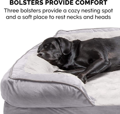 Memory Foam Dog Bed for Large/Medium Dogs W/ Removable Bolsters & Washable Cover, for Dogs up to 55 Lbs - Plush & Velvet Waves Perfect Comfort Sofa - Granite Gray, Large
