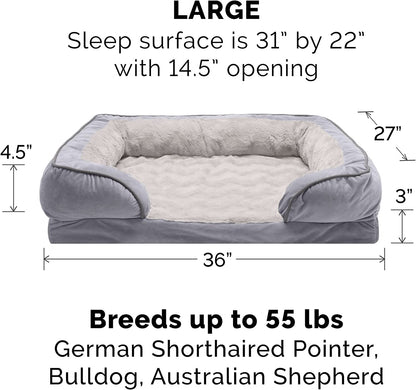 Memory Foam Dog Bed for Large/Medium Dogs W/ Removable Bolsters & Washable Cover, for Dogs up to 55 Lbs - Plush & Velvet Waves Perfect Comfort Sofa - Granite Gray, Large